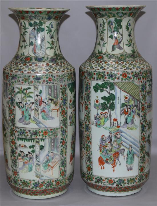 A pair 19th century famille verte Chinese vases, 62cm, restorations